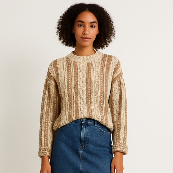 Esprit Vintage Oversized Cowl Neck Chunky Cable Knit Sweater - Picture 1 of 14